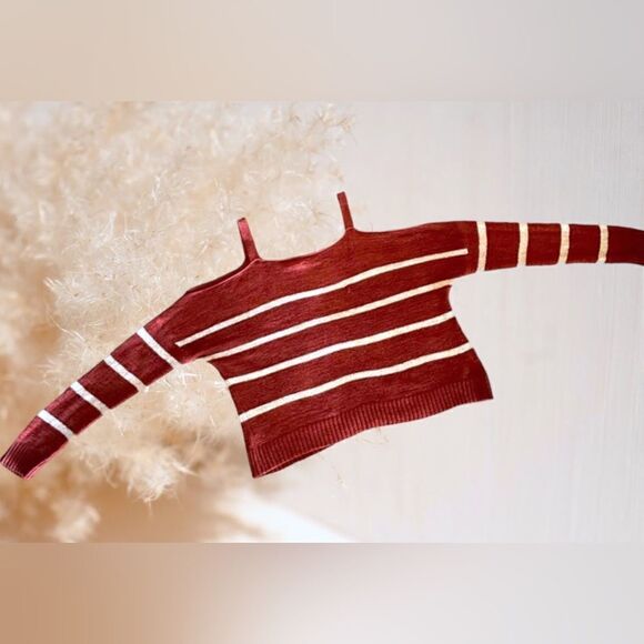 Blush l Rust Striped w/ Cold-Shoulder Cut-Outs l Sweater l 1X - Picture 2 of 8